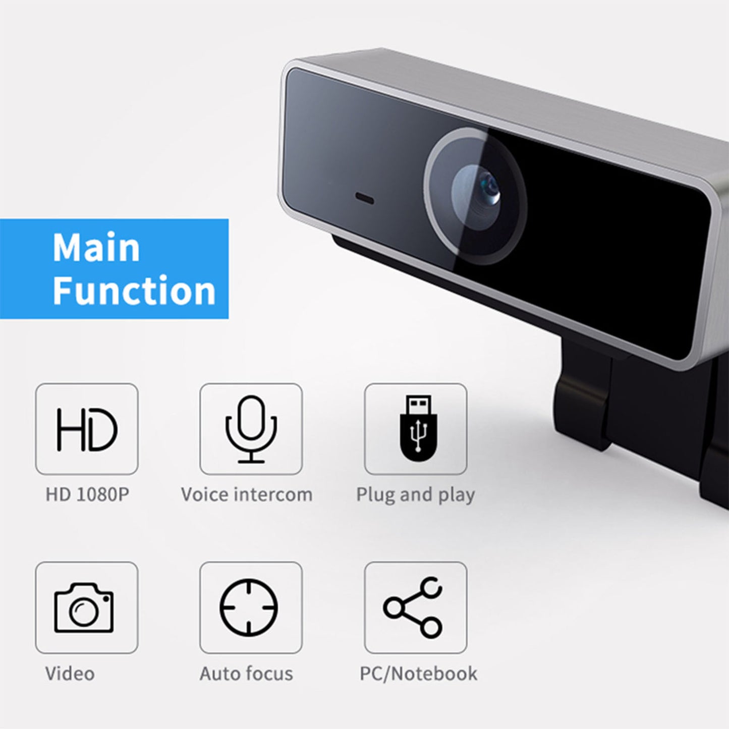 1Pc FHD 1080P Webcam USB PC Computer Webcam Auto Focus With Microphone 60-Degree Widescreen Desktop Laptop Webcam Live Streaming Webcam With Rotatable Clip For Live Broadcast Video Calling Conference