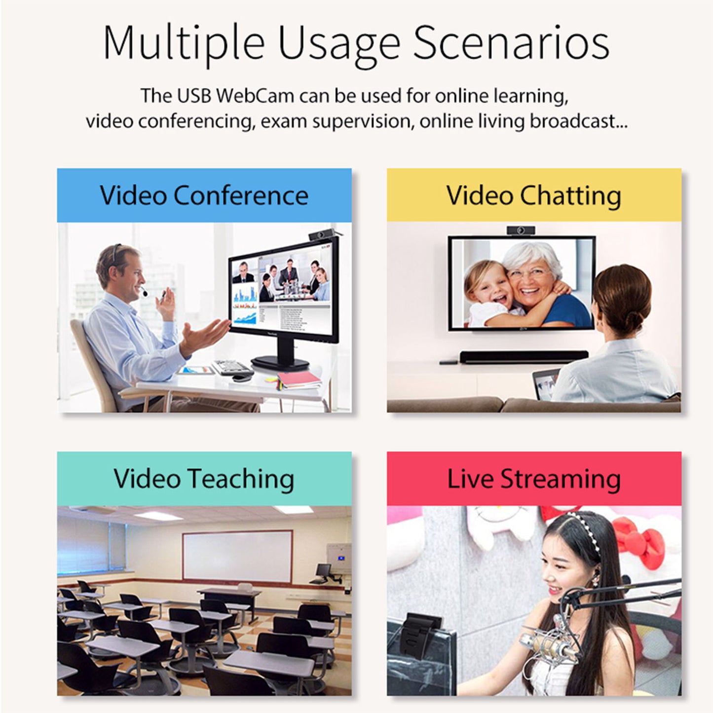 1Pc FHD 1080P Webcam USB PC Computer Webcam Auto Focus With Microphone 60-Degree Widescreen Desktop Laptop Webcam Live Streaming Webcam With Rotatable Clip For Live Broadcast Video Calling Conference