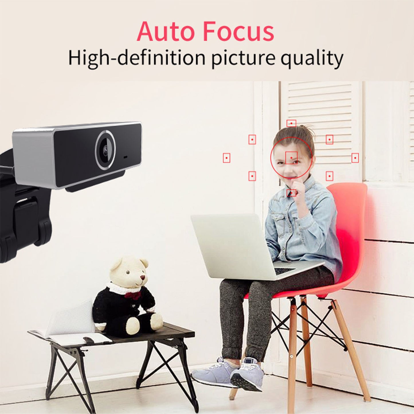 1Pc FHD 1080P Webcam USB PC Computer Webcam Auto Focus With Microphone 60-Degree Widescreen Desktop Laptop Webcam Live Streaming Webcam With Rotatable Clip For Live Broadcast Video Calling Conference