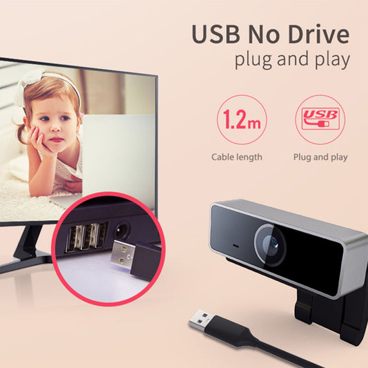 1Pc FHD 1080P Webcam USB PC Computer Webcam Auto Focus With Microphone 60-Degree Widescreen Desktop Laptop Webcam Live Streaming Webcam With Rotatable Clip For Live Broadcast Video Calling Conference