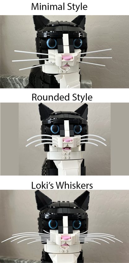 Custom 3D-Printed Whiskers for LEGO® Tuxedo Cat – 6 Pack (3 Pair/Sets) – 3 Unique Styles – Snap-In Accessory