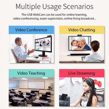 1Pc FHD 1080P Webcam USB PC Computer Webcam Auto Focus With Microphone 60-Degree Widescreen Desktop Laptop Webcam Live Streaming Webcam With Rotatable Clip For Live Broadcast Video Calling Conference